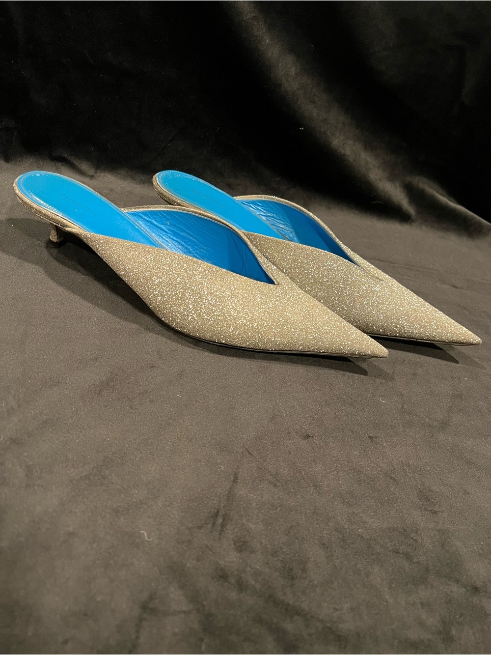Balenciaga Glitter Pointed Mule with Blue Insole